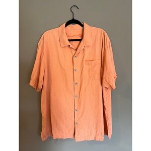 Tommy Bahama Mens XL‎ Silk Short Sleeve Button Down Shirt Peach Orange Tropical